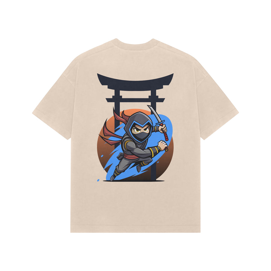 Beige Kayzen Chibi Ninja Torii Gate Oversized
Heavyweight T-Shirt - cute cartoon chibi ninja blue
accent torii gate warrior graphic back print on warm
sand tone base | Buy premium oversized graphic tee
India
