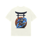 Ivory Kayzen Chibi Ninja Torii Gate Oversized
Heavyweight T-Shirt - cute cartoon chibi ninja blue
accent torii gate warrior graphic back print on soft offwhite base | Buy premium oversized graphic tee India