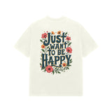 Beige Kayzen Just Want to Be Happy Floral Oversized
Heavyweight T-Shirt - dark teal bold floral botanical
typography motivational lettering graphic back print on
warm sand tone base | Buy premium oversized graphic
tee India
