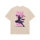 Beige Kayzen Pink Ninja Kanji Warrior Oversized
Heavyweight T-Shirt - pink Japanese kanji ninja warrior
action pose sword graphic back print on warm sand
tone base | Buy premium oversized graphic tee India