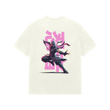 Ivory Kayzen Pink Ninja Kanji Warrior Oversized
Heavyweight T-Shirt - pink Japanese kanji ninja warrior
action pose sword graphic back print on soft off-white
base | Buy premium oversized graphic tee India
