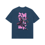 Navy Blue Kayzen Pink Ninja Kanji Warrior Oversized
Heavyweight T-Shirt - pink Japanese kanji ninja warrior
action pose sword graphic back print on deep navy bold
base | Buy premium oversized graphic tee India
