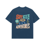 Navy Blue Kayzen Say Yes to New Adventures
Oversized Heavyweight T-Shirt - multicolour travel
adventure compass tree typography quote graphic back
print on deep navy bold base | Buy premium oversized
graphic tee India

