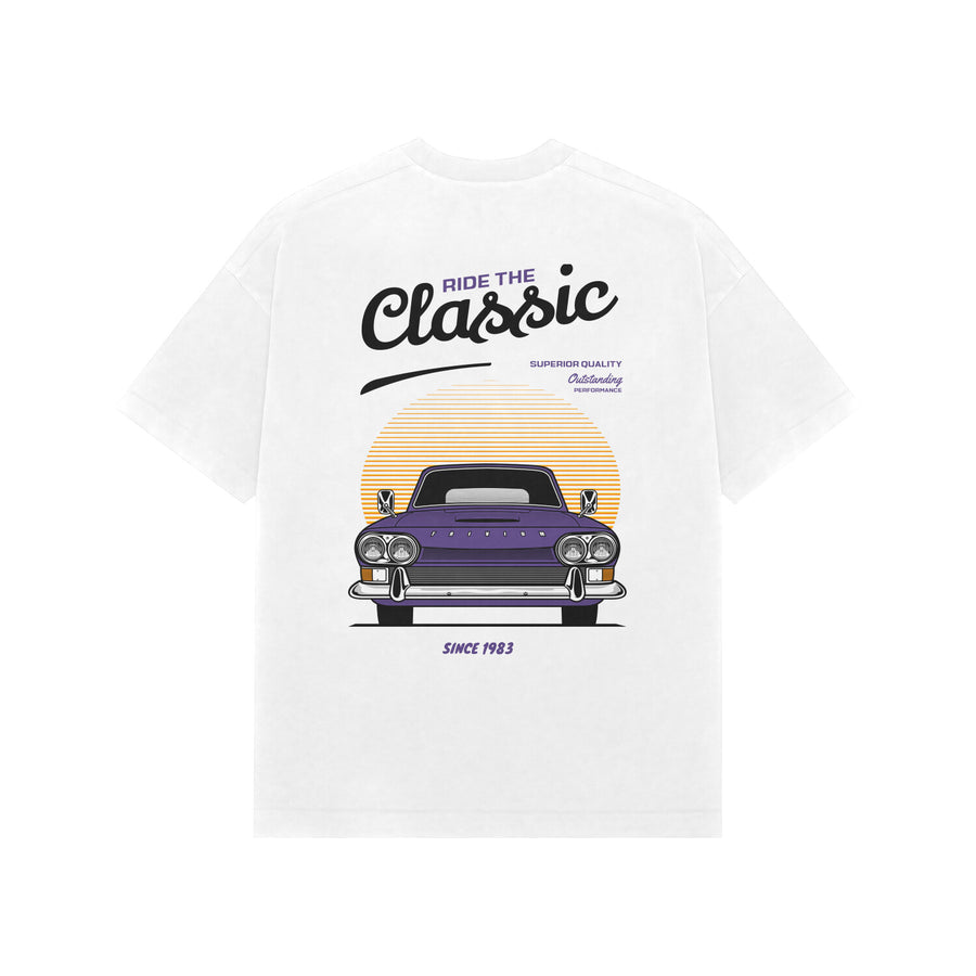 White Kayzen Trivium Classic Car Since 1983
Oversized Heavyweight T-Shirt - retro purple muscle
car sunset since 1983 vintage graphic back print on
clean white base | Buy premium oversized graphic tee
India